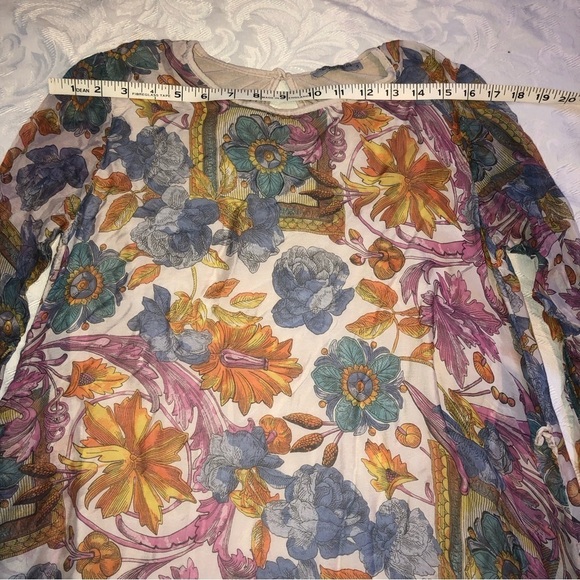 ELENA Baldi 100% Silk Outer Floral Bell Sleeve Short Dress Sz Small - Picture 5 of 10